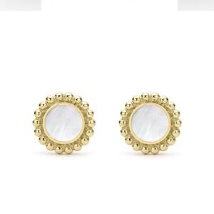 NEW LAGOS Covet 18K YELLOW GOLD & MOTHER OF PEARL Round Stud Earrings $1200